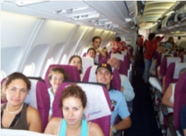 Rostros felices y despreocupados son habituales entre los inconscientes pasajeros.